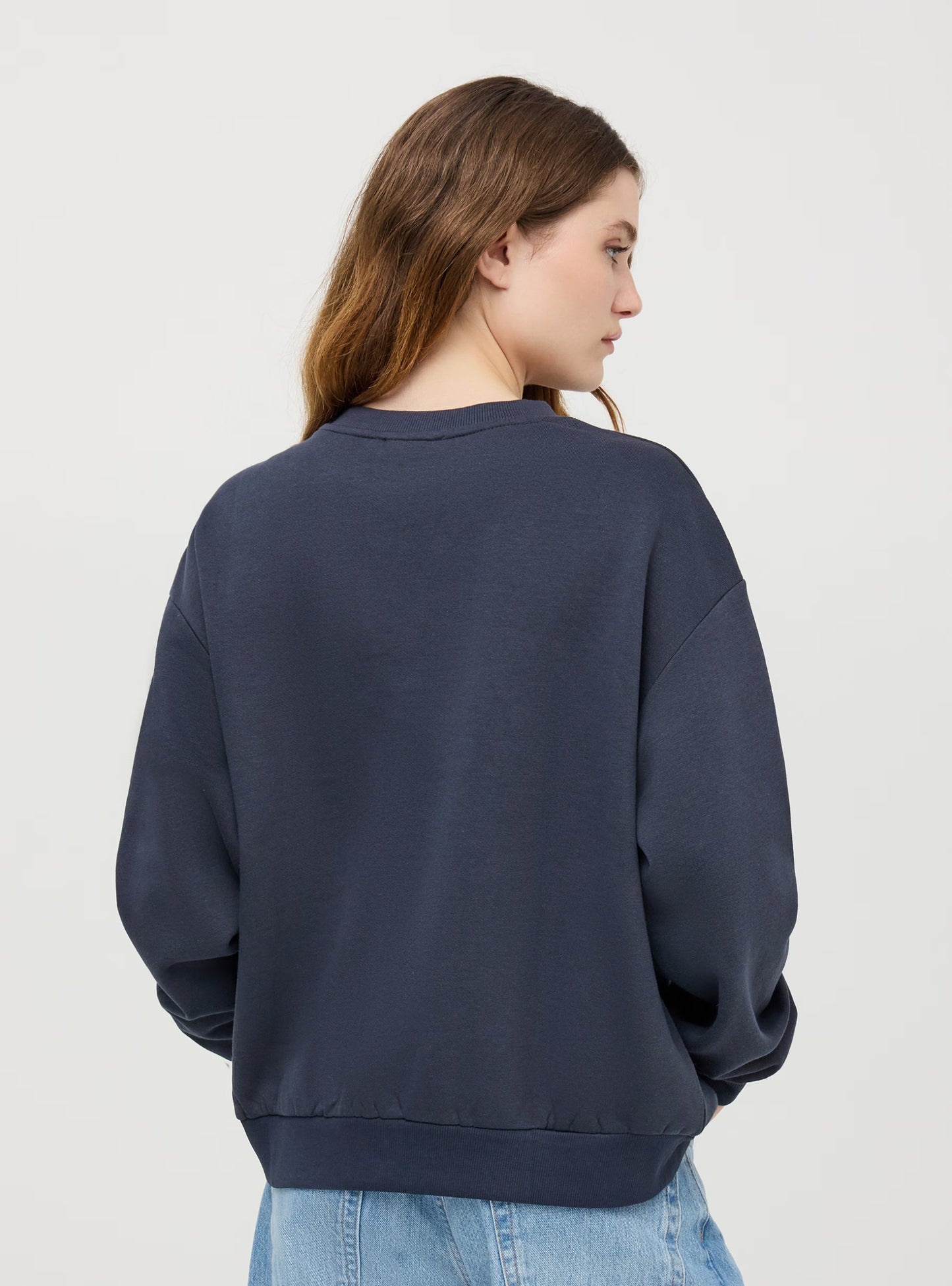 Women's College-Style Embroidered Sweatshirt - Blue