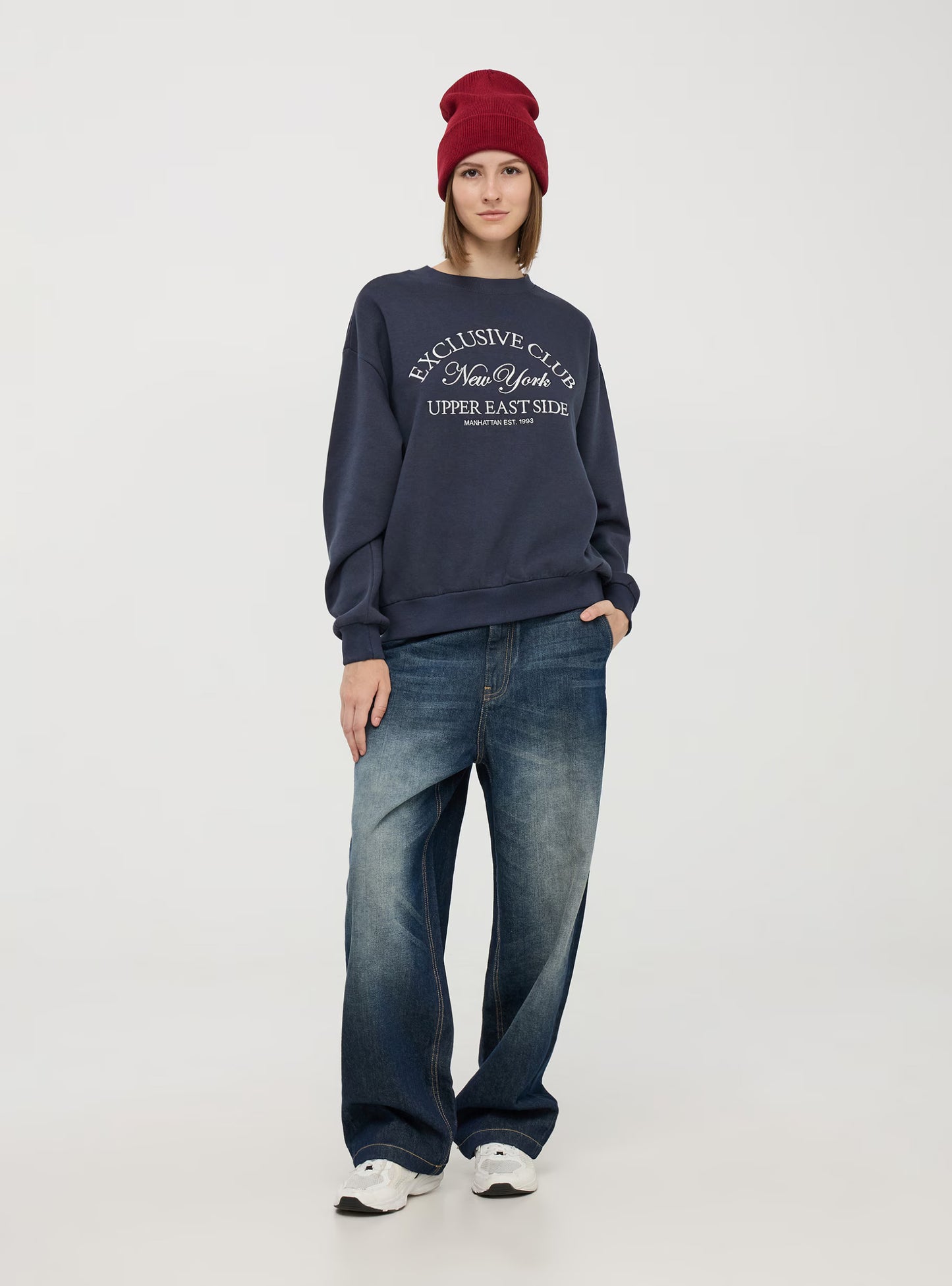 Women's College-Style Embroidered Sweatshirt - Blue