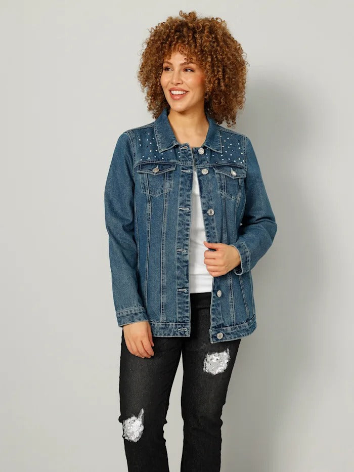 MIAMODA | DENIM JACKET WITH STUD DECORATION