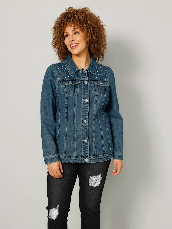 MIAMODA | DENIM JACKET WITH STUD DECORATION