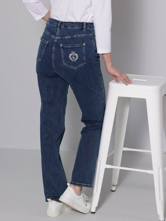 Elegant Denim Jeans With Back Embroidery