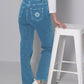 Elegant Denim Jeans With Back Embroidery