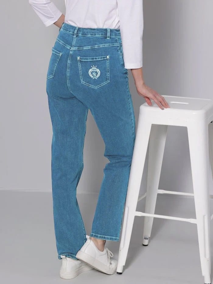 Elegant Denim Jeans With Back Embroidery