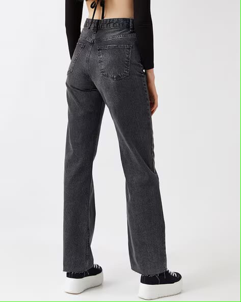 DOLLYWOOD | Wide and Straight, 4-Pocket- Wide leg- Jeans - Charcoal Grey