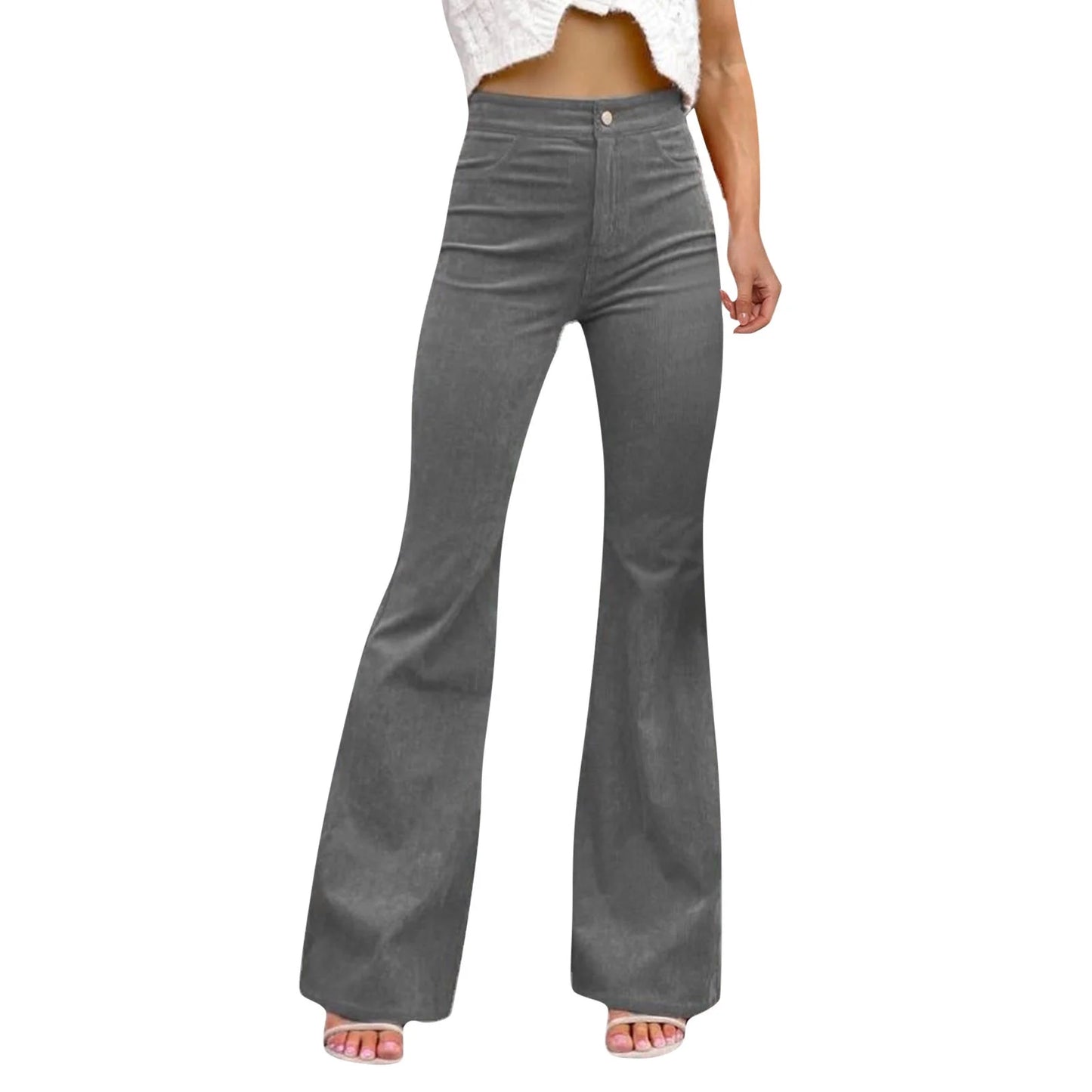 Women's Corduroy Flare Pants with Elastic Waist