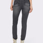 Slim Fit Stretch Jeans with Fringe Hem and Decorative Buttons