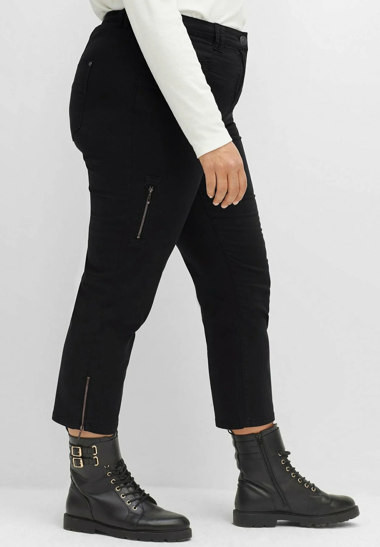 Stretch Trousers With Zip - Black