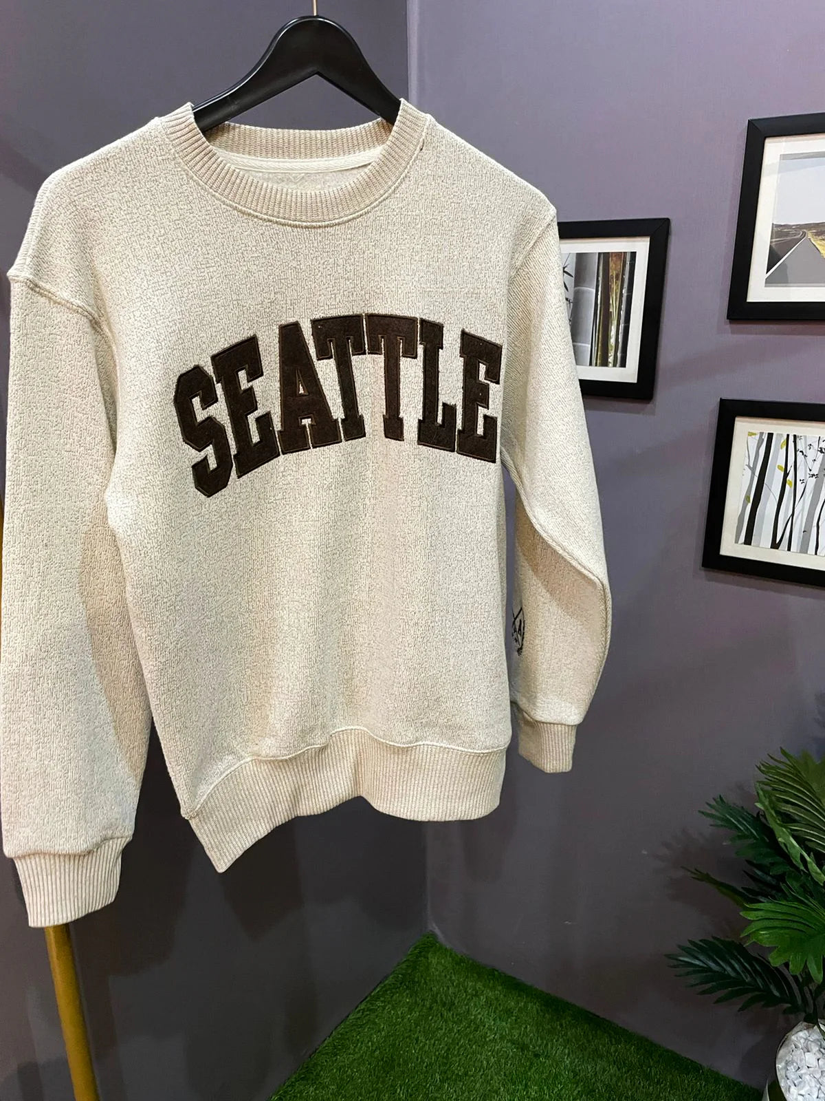 Men's Retro College Crewneck TerryFleece Sweatshirt