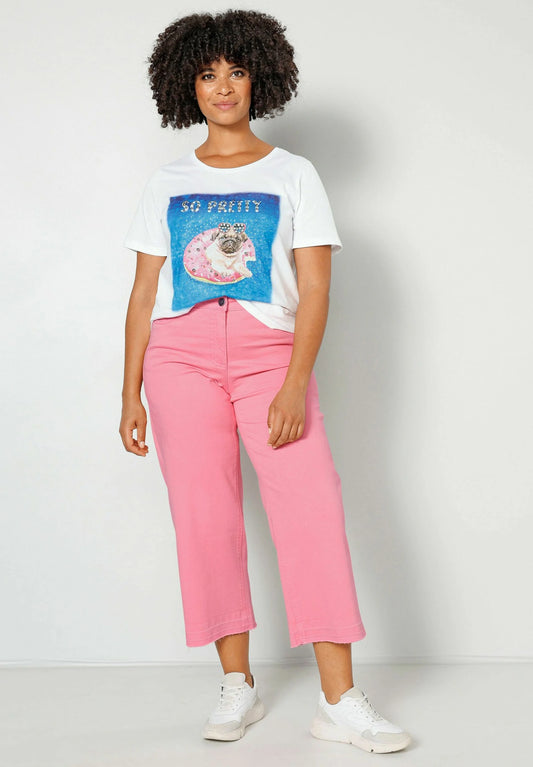 High Rise Stretchable Pink Wide Leg Jeans