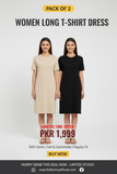 Pack of 2 Women's Long T-Shirt Dress in Beige and Black