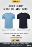 Pack of 2 Unisex Henley Short Sleeve T-Shirts in Light Blue and Navy Blue