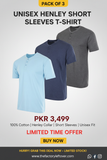 Pack of 3 Unisex Henley Short Sleeve T-Shirts in Light Blue, Navy and Charcoal