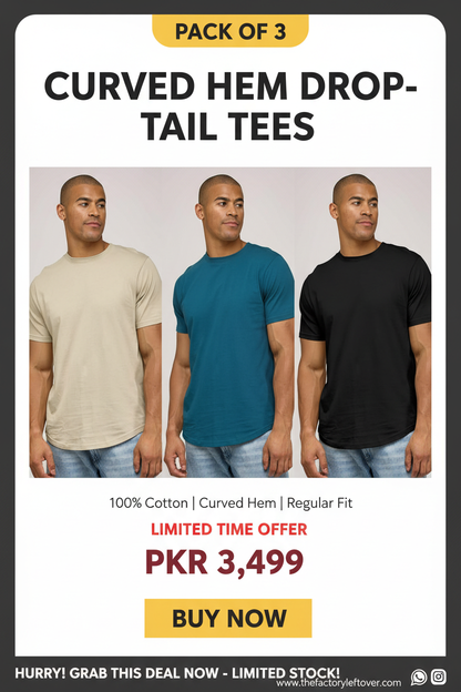 Pack of 3 Curved Hem Drop-tail Tees Banner