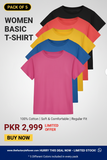 Pack of 5 Women's Basic T-Shirt – Solid Colors Cotton Bundle