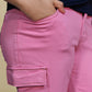 Pink Twill Cargo Pants with Bottom Hem Zippers